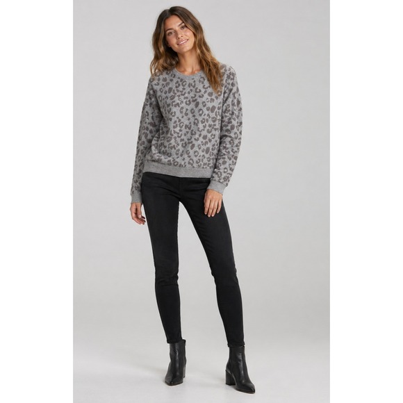 Rails Sweaters - Rails Marlo Flocked‎ Sweater Womens S Gray Leopard Print Cotton Zipper Detail